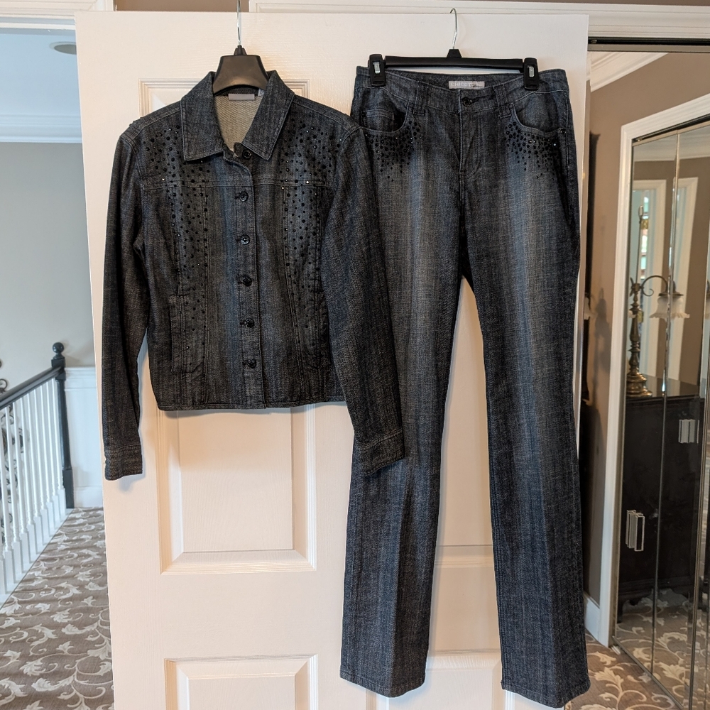 Chico's Black Studded Jeans & Jeans Jacket